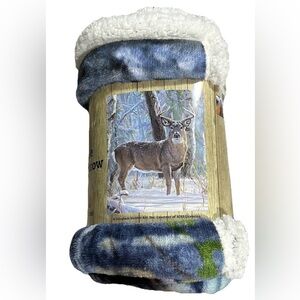 Soft & Plush Deer In Snow Covered Woods 50x60” Throw! Perfect For Hunting Lodge